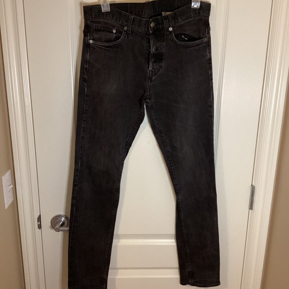 H&M Men's Boys Black Denim Jeans Pants Button Fly Slim Low Waist Size 31/32